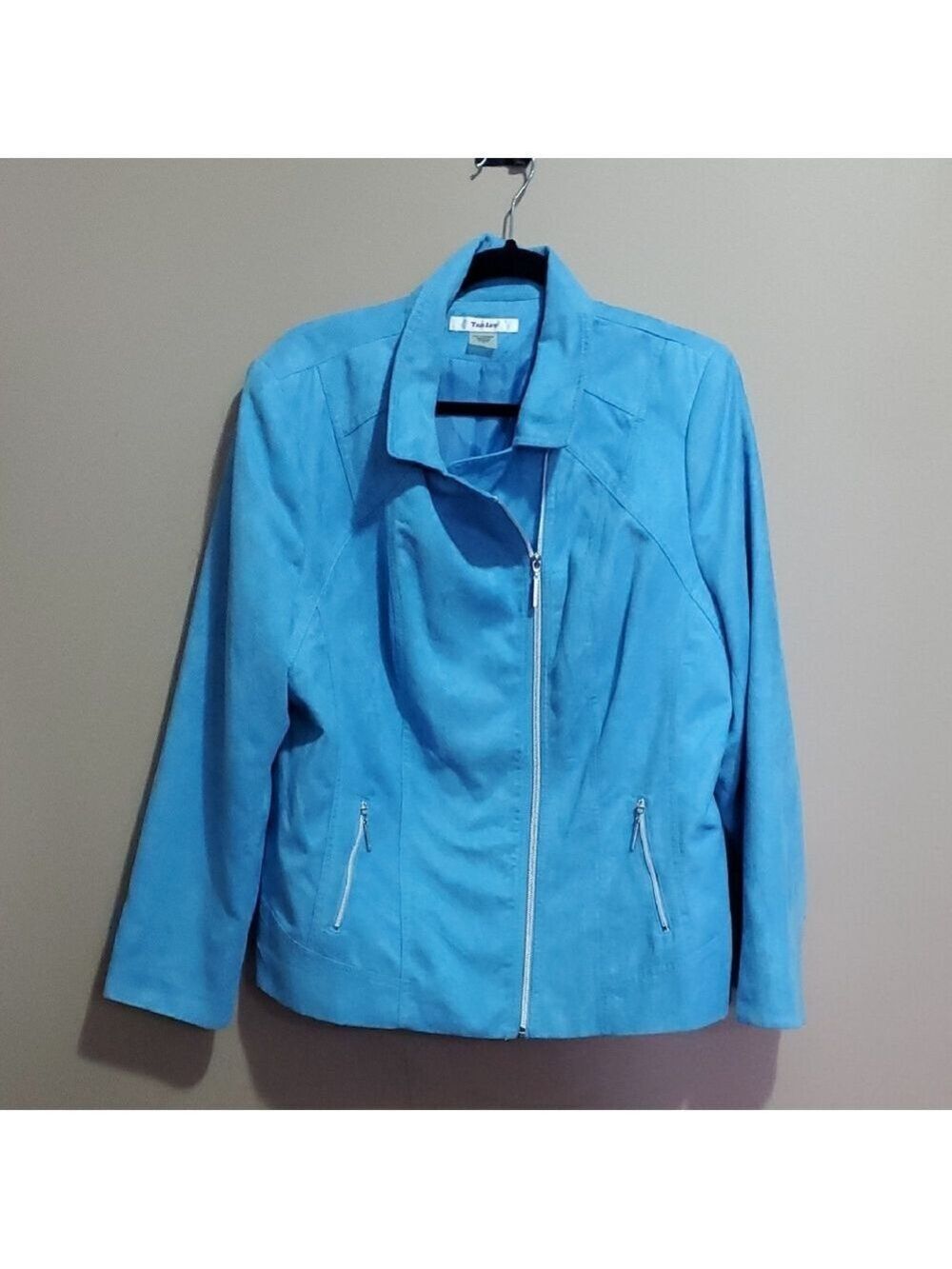 TanJay Women's Sky Blue Leather Look Lined Jacket Size 14